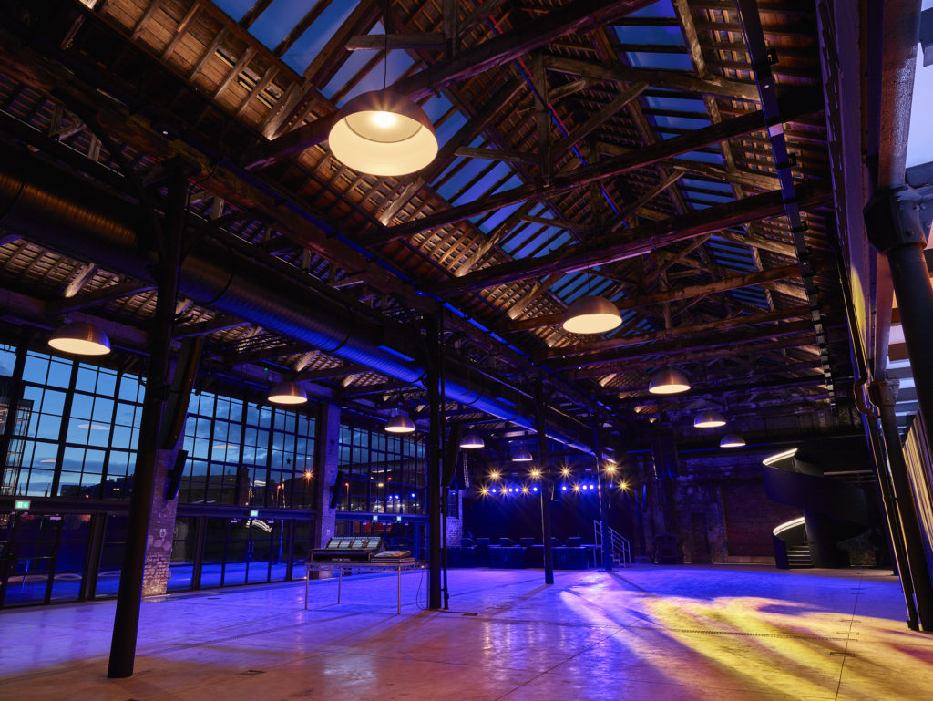 Boiler Shop venue in Newcastle, interior and exterior lighting design by award-winning international lighting design consultants - Michael Grubb Studio