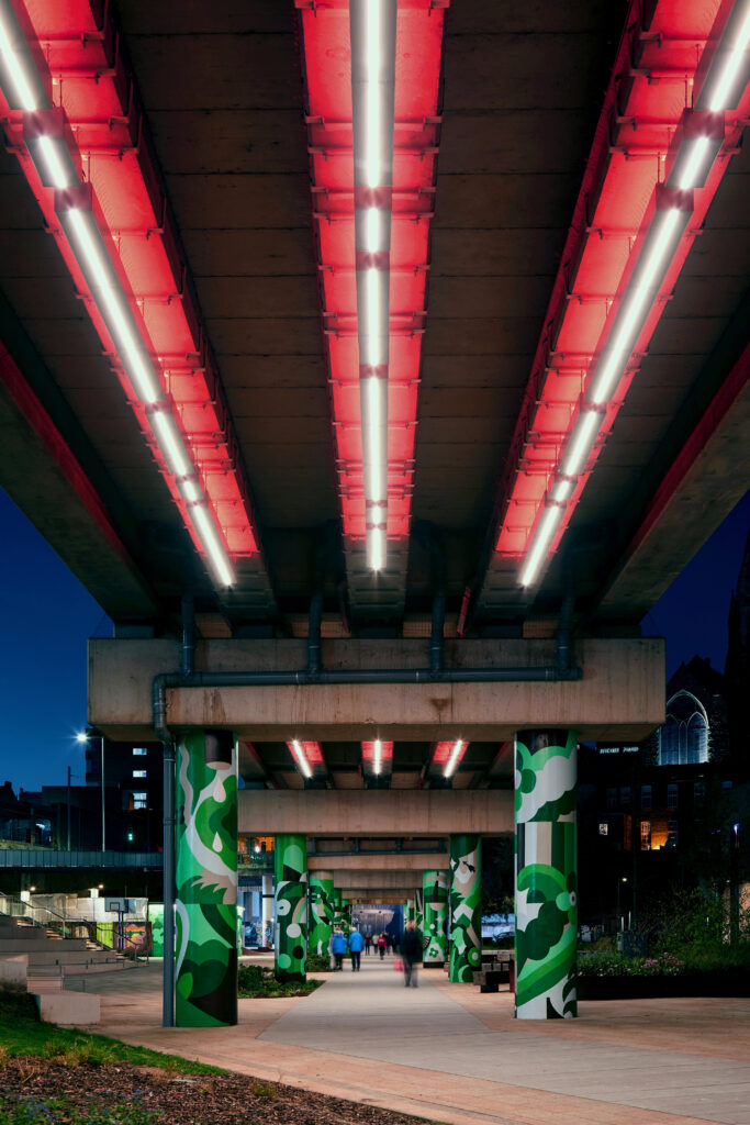 lighting strategy and lighting design for public realm space in Broad Marsh on Sussex Street in Nottingham