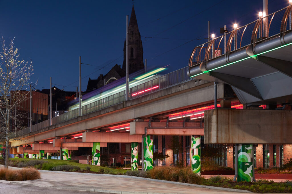 lighting design for public realm space in Broad Marsh on Sussex Street in Nottingham