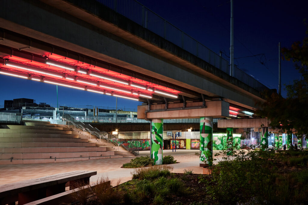 lighting strategy and lighting design for public realm space in Broad Marsh on Sussex Street in Nottingham
