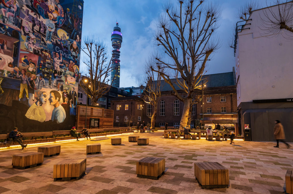 Lighting design by Michael Grubb Studio for Whitfield Gardens in Camden, London