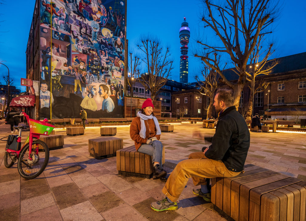 community enjoys new lighting scheme in Whitfield Gardens, London