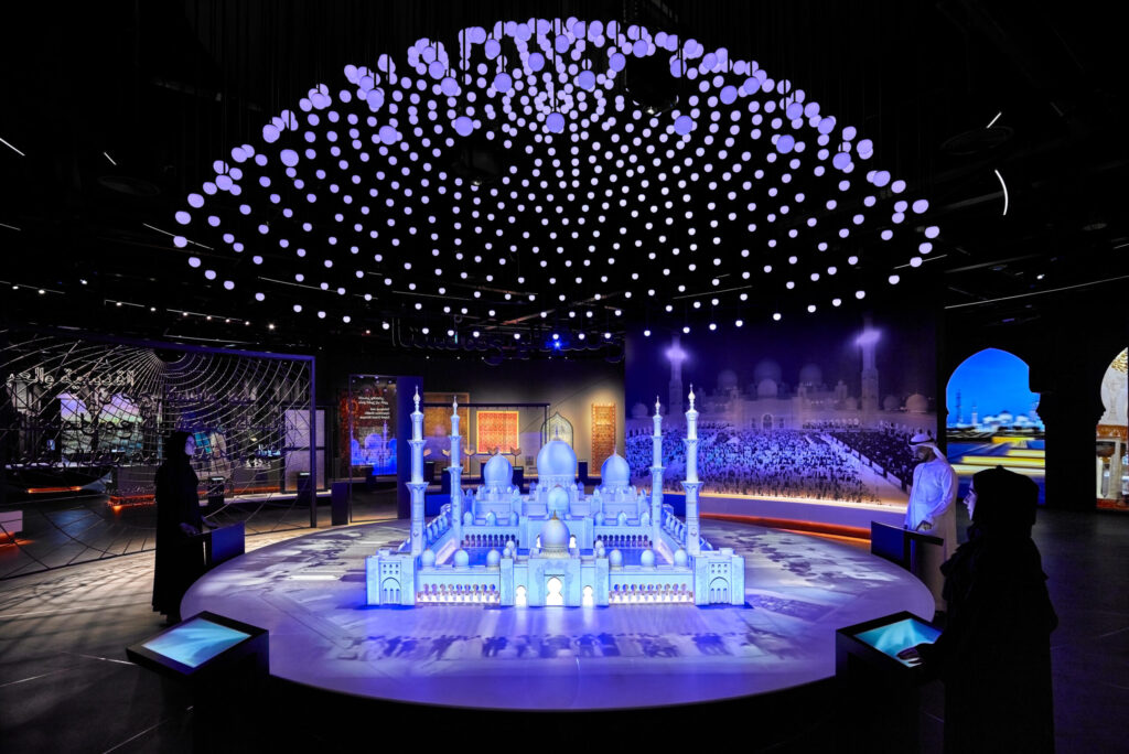 An immersive lighting design enhances the Light & Peace Visitor Experience, using brightness, shadow, and colour to guide visitors through themes of faith, coexistence, and shared humanity.