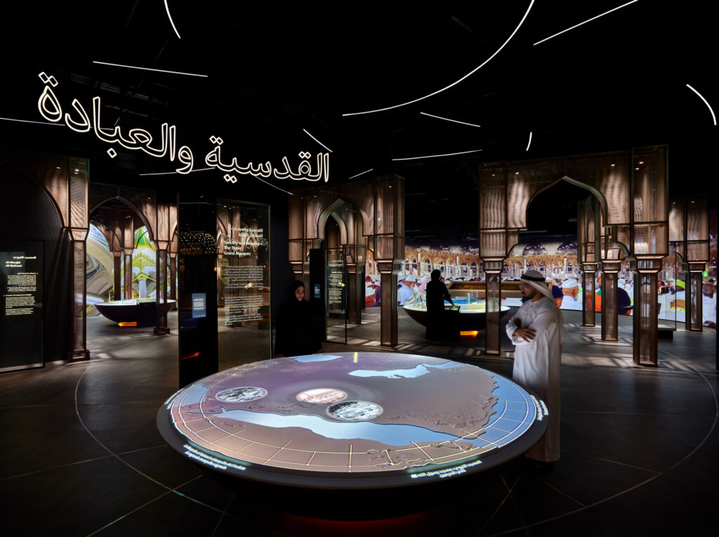 An immersive lighting design by Michael Grubb Studio enhances the Light & Peace Visitor Experience at Sheikh Zayed Grand Mosque in Abu Dhabi, UAE, using brightness, shadow, and colour to guide visitors through themes of faith, coexistence, and shared humanity.