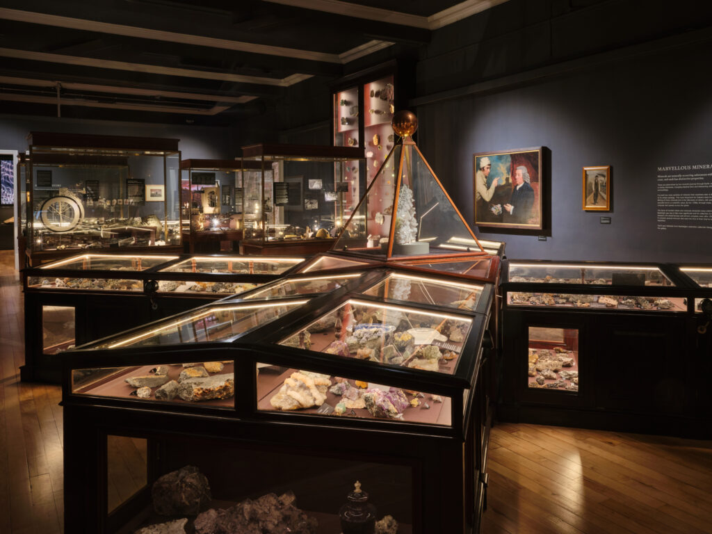 Award-winning Lighting strategy for museum galleries in England with tailored illumination for minerals, natural history exhibits and immersive visitor spaces. The lighting scheme for permanent collections by international lighting studio Michael Grubb Studio