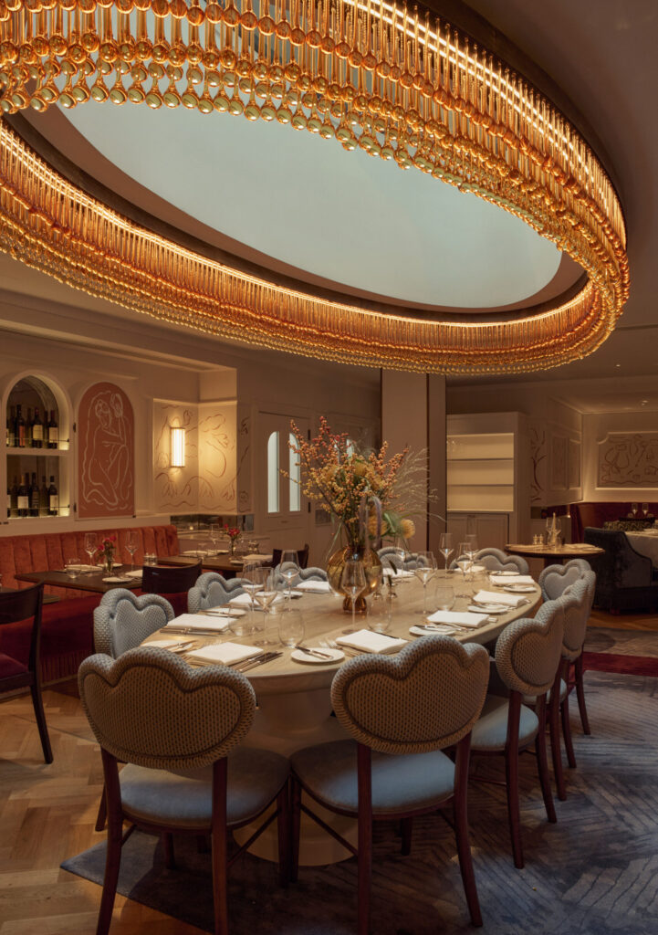 Commercial lighting design for a historic private members’ club in London, showcasing layered illumination for premium hospitality environments.